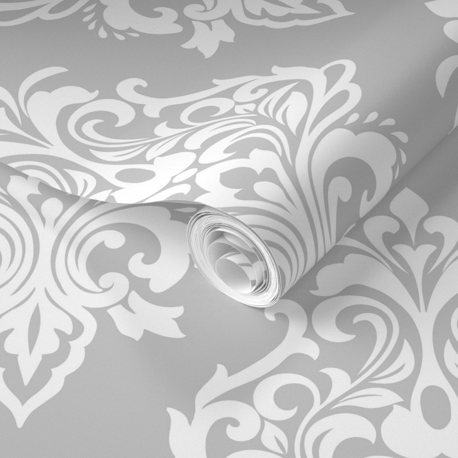 Damask Wallpaper Modern Damaskgray White by Ciel Bleu Etsy