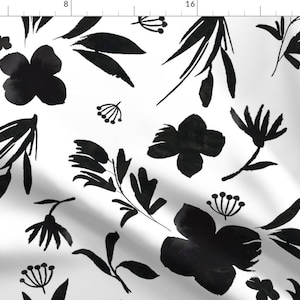 Black And White Floral Fabric - Black Mod Florals Garden By Shopcabin - Black And White Botanical Cotton Fabric By The Yard With Spoonflower