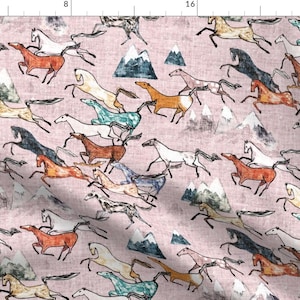 Horse Fabric - Wild Bush Horses Blossom Med By Nouveau Bohemian - Boho Horse Mountains Watercolor Cotton Fabric By The Yard With Spoonflower