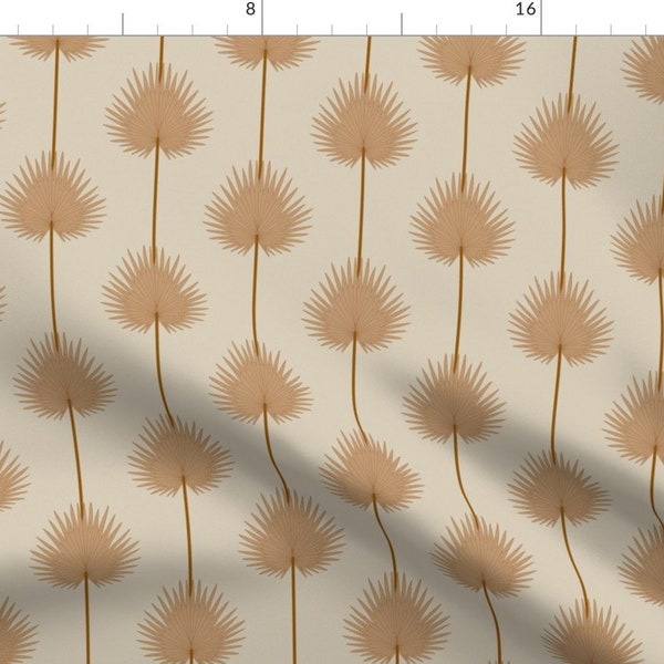 Coastal Boho Palms Fabric - Tan Palms by onesweetorange - Eaves Brown Leaf Palm Tan Beige Tropical Linear  Fabric by the Yard by Spoonflower