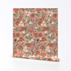 Carta da parati Whimsical Jungle - Cachi e scimmie di taranealart - Carta da parati rimovibile con motivo floreale tropicale di Spoonflower