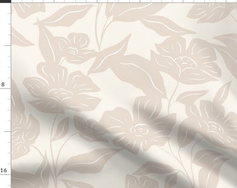 Taupe Floral Fabric - Simple Florals by presuttidesign - Flower Silhouette Botanical Simple Minimal Fabric by the Yard by Spoonflower