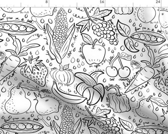 Fruit Fabric - Food Sketchbook By Orangefancy - Coloring Book Fruits Food Kitchen Tea Towel Decor Cotton Fabric By The Yard With Spoonflower