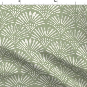 Weathered Fabric - Sage Green by apostrofodesign - Distressed Look Scallop Print Block Print Cream Ivory Fabric by the Yard by Spoonflower