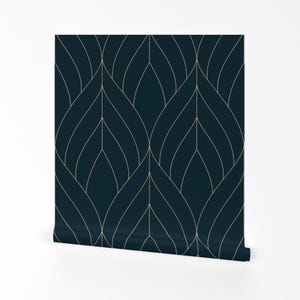 Dark Teal Art Deco Removable Peel and Stick Wallpaper - Flower Petal Simple Elegant - Wall Art Wall Decor - Art Deco Blossom by fischkandi