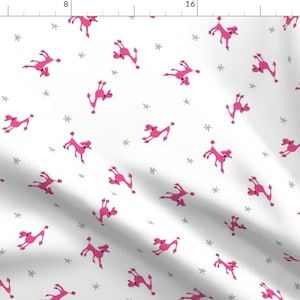 Pink Poodle Fabric - Pulling Poodles By Little Black Poodle - Poodle Pink Dog Puppy Canine Stars Cotton Fabric By The Yard With Spoonflower