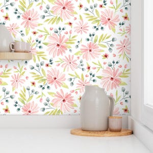 Floral Wallpaper - Amelia - Watercolor Floral Pink By Heatherdutton - Custom Printed Removable Self Adhesive Wallpaper Roll by Spoonflower image 7
