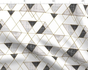 Fabric - Mod Triangles Black and White Grayscale Monochrome Gold-Look Texture By Crystal Walen - Cotton Fabric By The Yard With Spoonflower