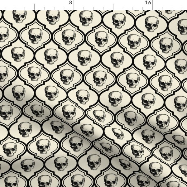 Halloween Fabric - French Skulls - Bone Black By Thecalvarium - Halloween Skull Gothic Victorian Cotton Fabric By The Yard With Spoonflower