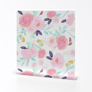 Papel pintado floral - Indy Bloom Penelope Garden de Indybloomdesign - Rollo de papel pintado autoadhesivo extraíble impreso personalizado rosa de Spoonflower