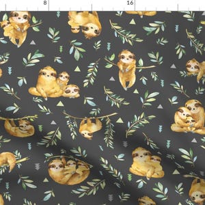Sloth Fabric - Sloths Hangin On, Dark Smokey Gray – Animal Family Rainforest Children&#39;s Bedding Baby Boy Nursery, Large Scale By Gingerlous