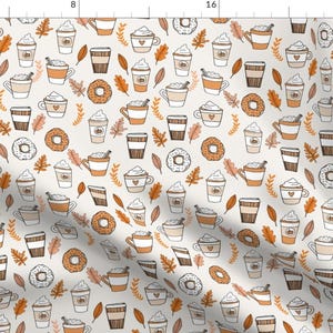 Coffee Fabric - Pumpkin Spice Latte Fabric Coffee And Donuts Fall Autumn By Andrea Lauren - Girly Cotton Fabric by the Yard with Spoonflower