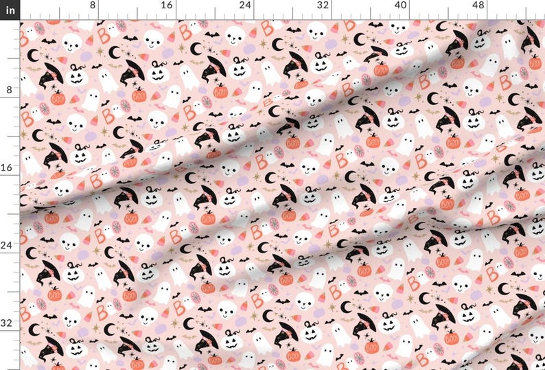 Spooky Cute Fabric - Spooky Cute Halloween By Hipkiddesigns - Blush Pink Halloween Ghosts Bats Cotton Fabric By The Yard With Spoonflower image 2
