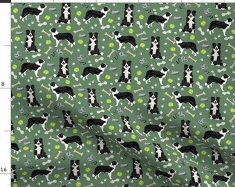 Border Collie Fabric - Border Collie Toys Tennis Balls Green By Petfriendly - Border Collie Dog Cotton Fabric by the Yard with Spoonflower