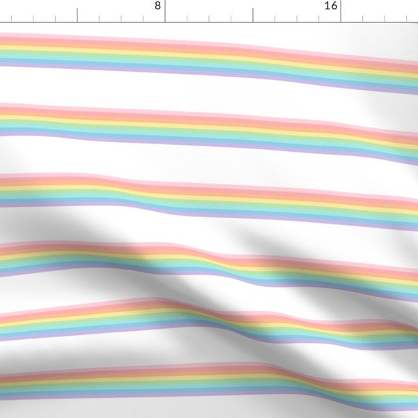 Vintage Fabric - Vintage Rainbow Stripes 2 Pastel By Misstiina - Vintage Rainbow Stripes Pastel Cotton Fabric By The Yard With Spoonflower