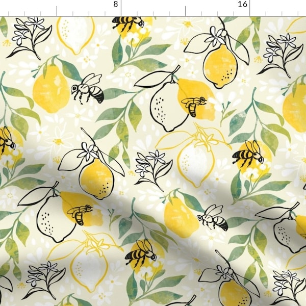 Bees Yellow Lemons Illustration Abstract Pollinators Fabric - Just Bee By Ohn Mar Win - Bees Cotton Fabric By The Yard With Spoonflower