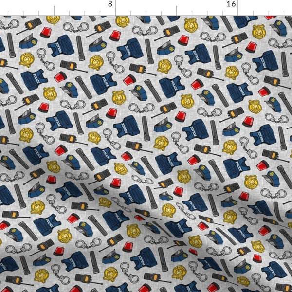 Police Fabric - Small Scale Grey Badge Cuffs Police Department By Littlearrowdesign - Mask Scale Cotton Fabric by the Yard with Spoonflower