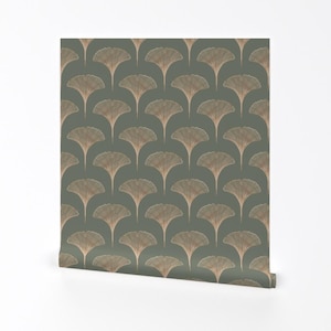 Botanical Gingko Removable Peel and Stick Wallpaper - Sage Green Gray - Wall Art Wall Decor - Ginkgo Muted Green by sabina_bala