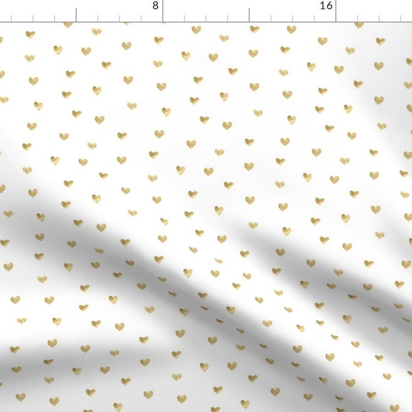 Faux Metallic Hearts Fabric - Gold Hearts White By Juliabadeeva - Mask Scale Small Tiny Faux Gold Cotton Fabric By The Yard With Spoonflower