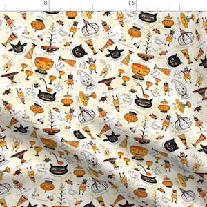 Vintage Halloween Fabric - Halloween Sketch A Collectible By Johannaparkerdesign - Retro Ghost Cotton Fabric By The Yard With Spoonflower