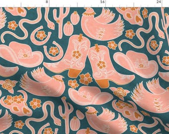 Cowgirl Fabric - Pink Desert Plains By Vo Aka Virginiao - Pink Turquoise Rodeo Ranch Western Girl Cotton Fabric By The Yard With Spoonflower