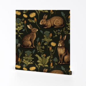 Mittelalterliche Tapete zum Abziehen und Aufkleben - Woodland Bunny Farn Botanical - Wall Art Wall Decor - Jahr des Hasen von nickleen