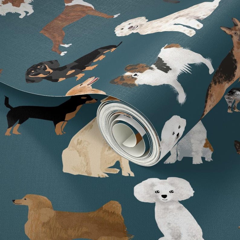 Dogs Wallpaper - Cute Dogs Best Dogs By Petfriendly - Dog Breed Blue Custom Printed Removable Self Adhesive Wallpaper Roll by Spoonflower image 3