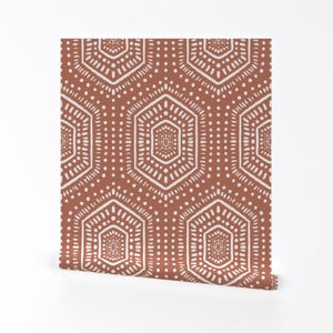 Terra Cotta Hexagon Removable Peel and Stick Wallpaper - Geometric Mudcloth  - Wall Art Wall Decor - Boho Painted Muted Clay by designdn