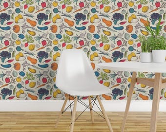 Gardening Wallpaper - Vintage Vegetable Garden By Diseminger - Green Custom Printed Removable Self Adhesive Wallpaper Roll by Spoonflower