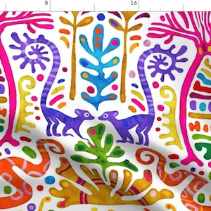 Maximalist Fabric - Tropical Maximalism By Ikerpazdesign - Rainbow Damask Shapes Kids Animals Cotton Fabric By The Yard With Spoonflower