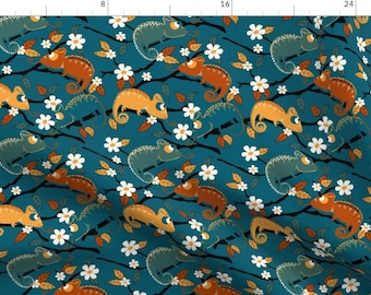 Chameleons Tropical Rainforest Animal Children's Fabric - Chameleons By Glitterstreet - Chameleon Cotton Fabric By The Yard With Spoonflower