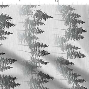 Forest Fabric - Forest Mist - Rotated By Thecalvarium - Forest Mist Black Gray Woodland Fog Tree Cotton Fabric By The Yard With Spoonflower
