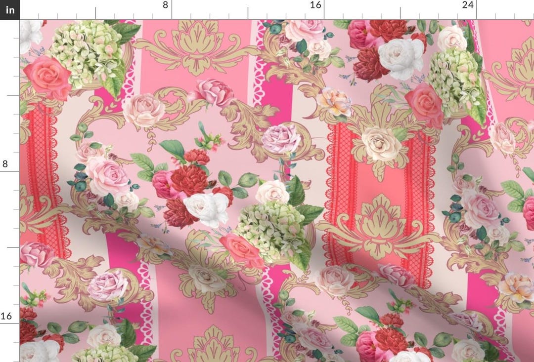 Authentic Rococo Textiles Pink Rococo Fabric - Romance by Susie B Designs - French Elaborate ...