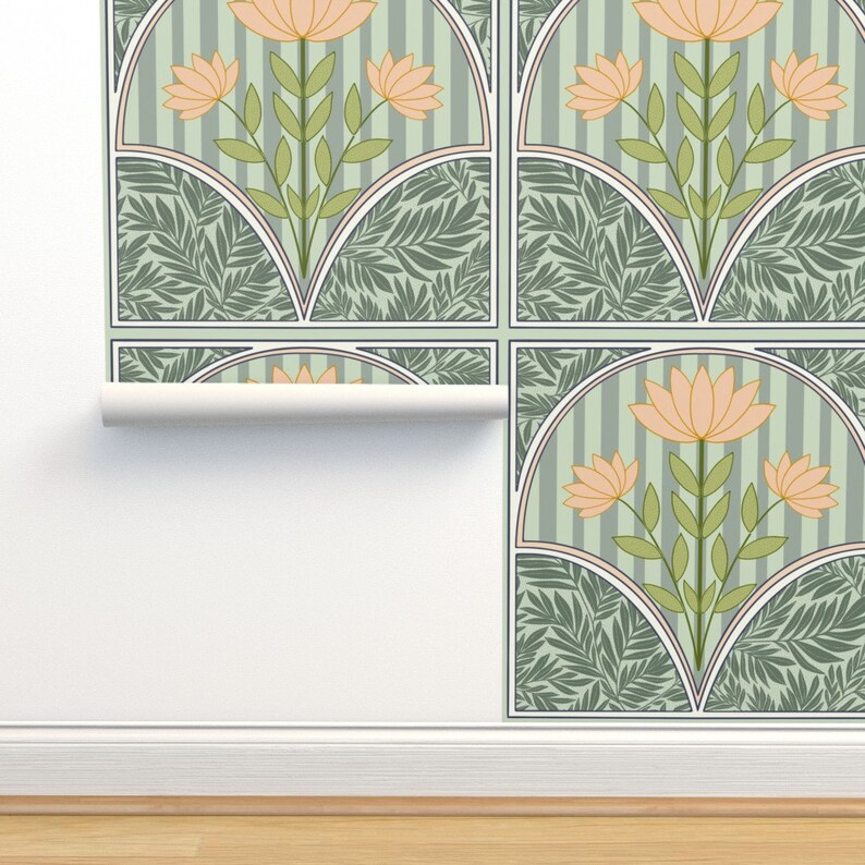 Nouveaudc Floral Wallpaper Floral Art Nouveau By Kerri Lisa Nouveau Custom Printed Removable Self Adhesive Wallpaper Roll by Spoonflower image 4