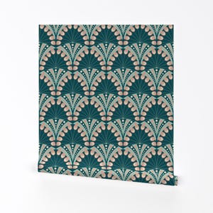 Art-Deco-Tapete - Art-Deco-Pfauenfedern Frühling Von Lilalunis - Individuell bedruckte, entfernbare, selbstklebende Tapetenrolle von Spoonflower