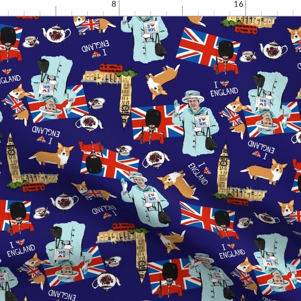England Love Fabric - I <3 England By Sheena Hisiro - Blue England Home Decor Cotton Fabric By The Yard With Spoonflower