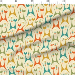 Mid Century Cats Fabric - Mid Mod Meow by studioxtine - Geometric Cats Atomic Starburst Retro Colors Aqua Fabric by the Yard by Spoonflower image 2