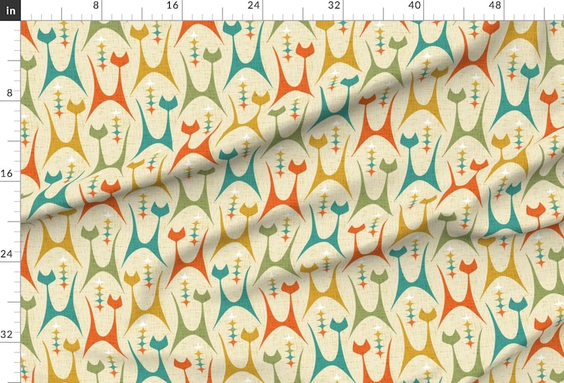 Mid Century Cats Fabric - Mid Mod Meow by studioxtine - Geometric Cats Atomic Starburst Retro Colors Aqua Fabric by the Yard by Spoonflower image 2