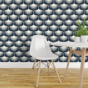 Swan Wallpaper - Art Deco Swans (6") - Gray Navy By Katerhees - Swan Custom Printed Removable Self Adhesive Wallpaper Roll by Spoonflower