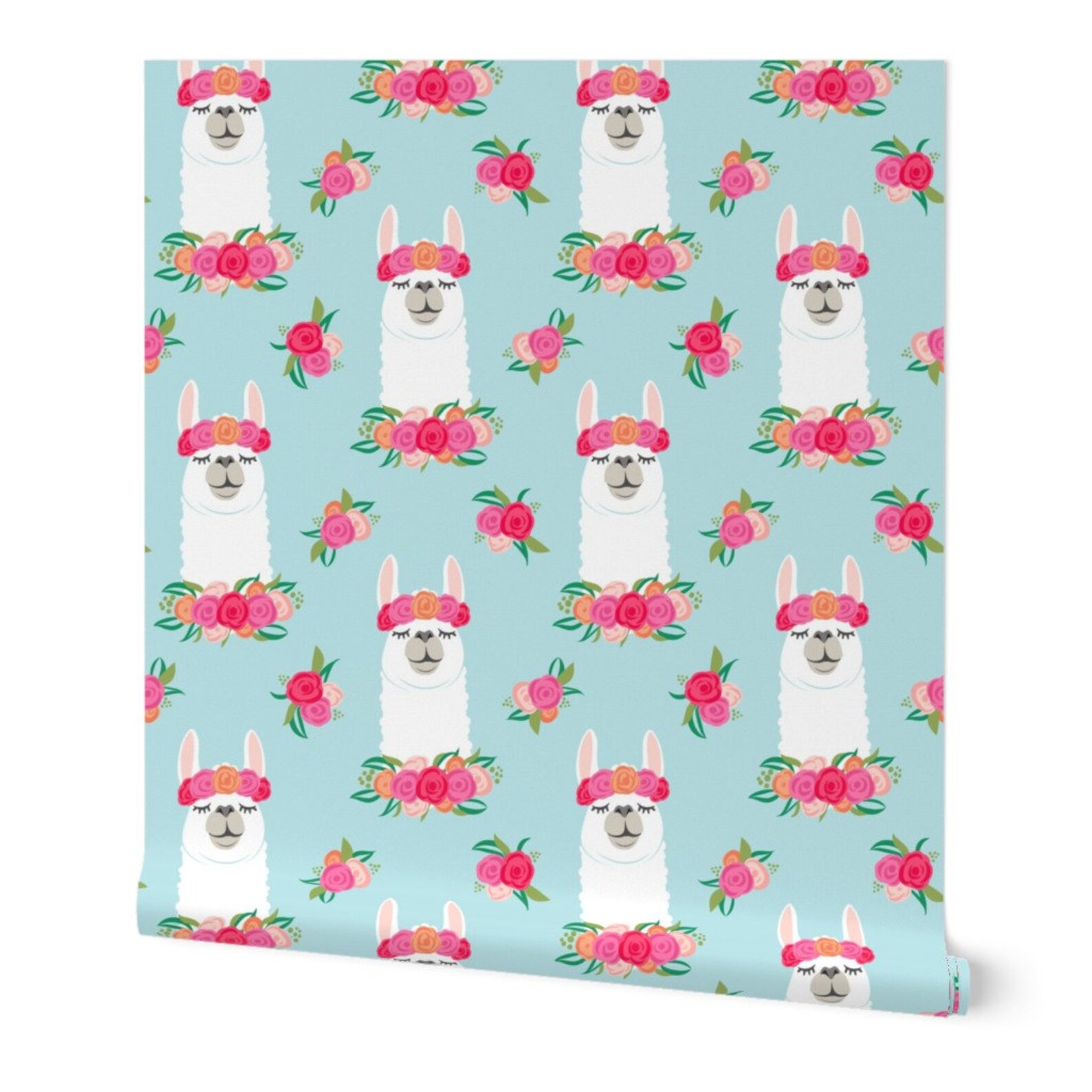 Llama Wallpaper Floral Llama by Littlearrowdesign Blue - Etsy