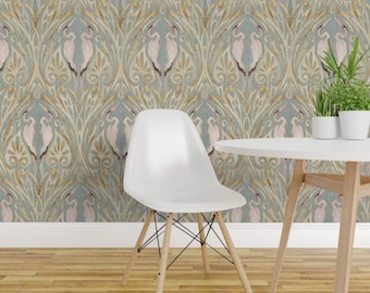 Art Nouveau Peel and Stick Wallpaper - Herons Egrets Elegant Traditional - Removable Wall Decor Art - Art Nouveau Cranes by taranealart
