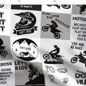 Dirt Bike Fabric - Motocross Cheater Quilt 6&quot; by karolina_papiez - Motocross Boots Helmet Gloves Goggles Fabric by the Yard by Spoonflower