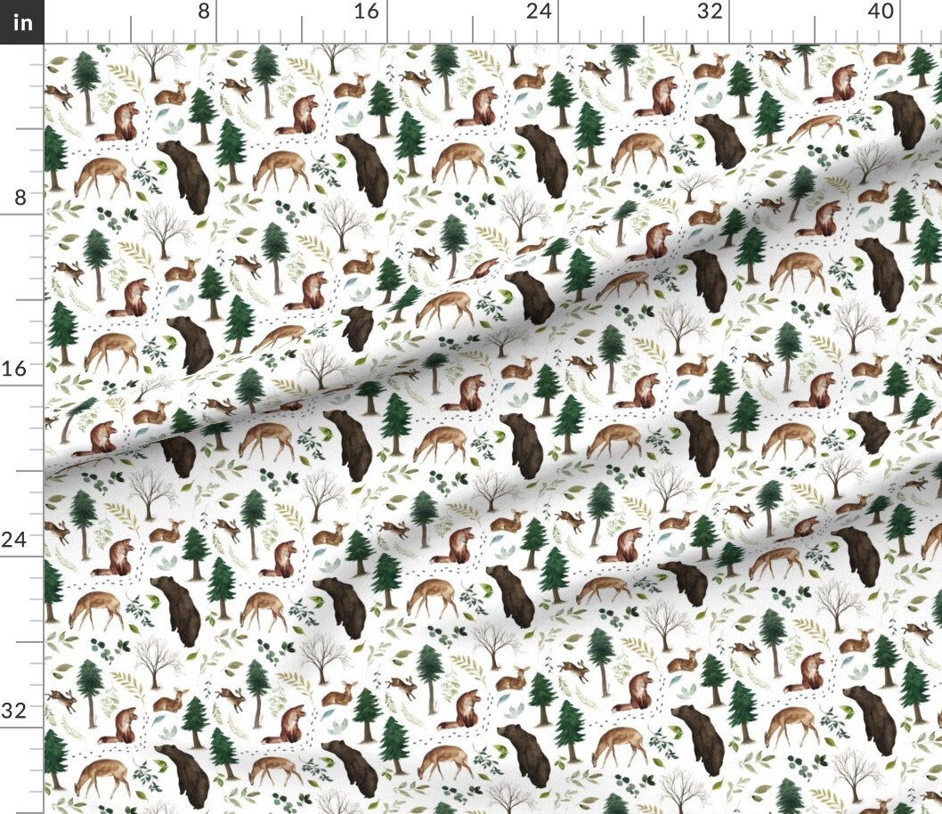 Tiny Woodland Animals Fabric Woodland Animals In The Forest Etsy