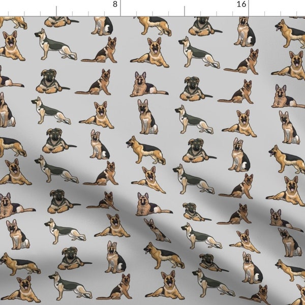 German Shepherd Fabric - World of German Shepherds By Fortheloveofdogs - German Shepherd Dog Gray Cotton Fabric By The Yard With Spoonflower