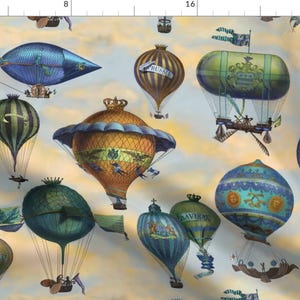 Steampunk Fabric - Aviation Flotation By Bzbdesigner - Steampunk Hot Air Balloon Cotton Fabric By The Yard With Spoonflower Fabrics