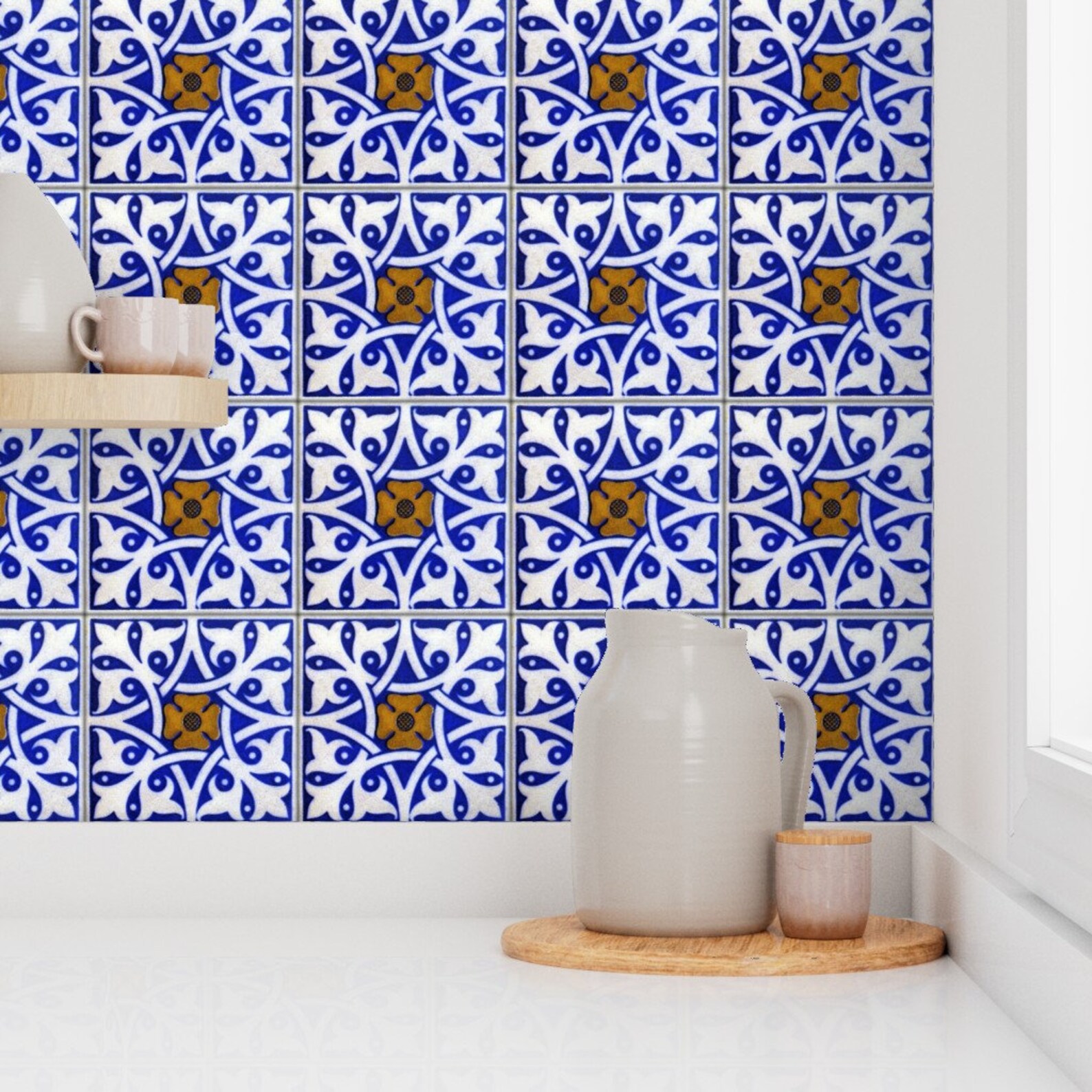 Tile Wallpaper Blue and White Tile by Peacoquettedesigns - Etsy