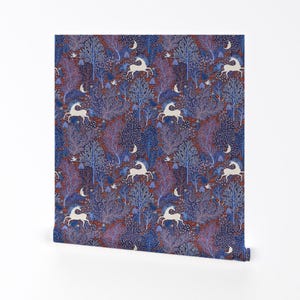 Carta da parati rimovibile con sbuccia e attacca unicorno mistico - Fiaba - Decorazione murale - Unicorno della foresta notturna di rebecca_reck_art