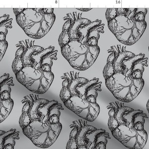 Heart Fabric - Hearts Anatomical On Soft Gray By Beththompsonart - Anatomy Science Cotton Fabric By The Yard With Spoonflower