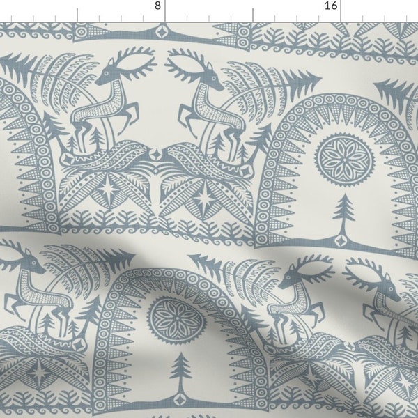 Folk Art Reindeer Fabric - Midwinter Silver by spellstone - Winter Solstice Scandinavian Viking Neutral  Fabric by the Yard by Spoonflower