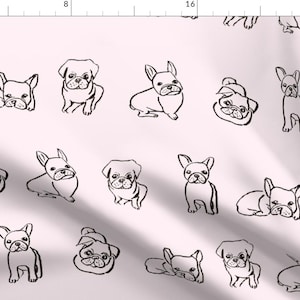 Friendly French Bulldogs Fabric - Frenchie And Pug Pale Pink By Tiffanyw07 - French Bulldog Cotton Fabric By The Yard With Spoonflower